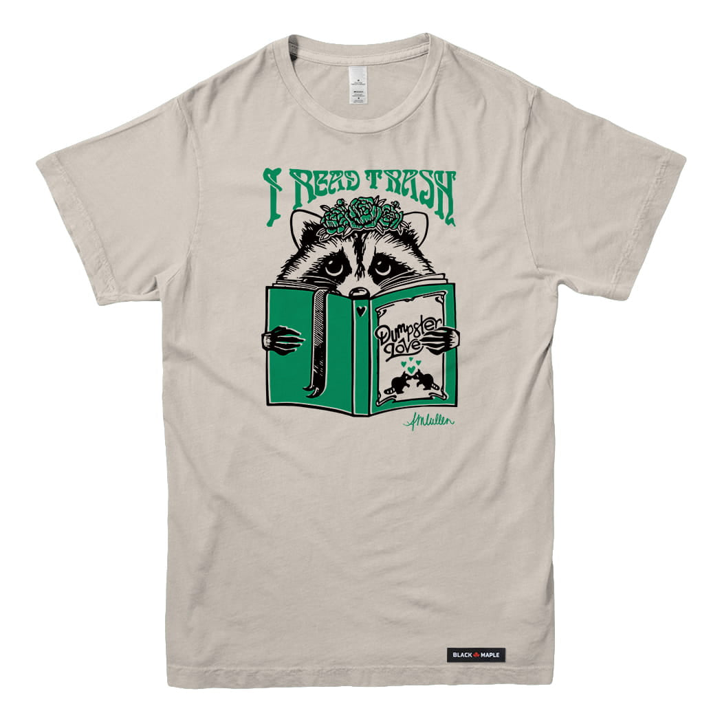Anna M. Cullen x Black Maple Trading - Artist Collab: Raccoon Reading Trash T-shirt