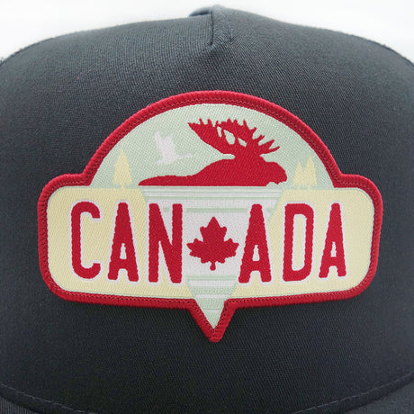 Canada Moose and Goose Black Flat Brim Trucker Cap