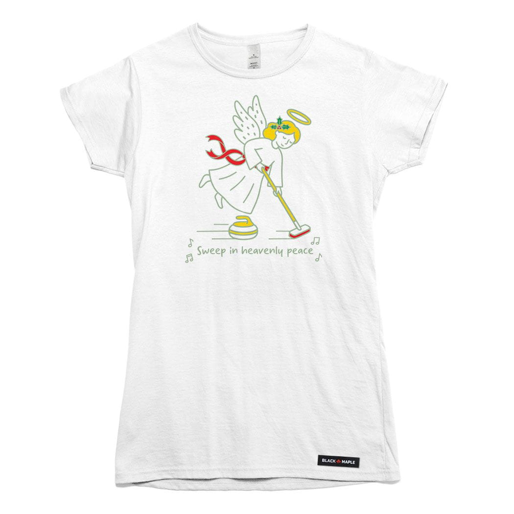 Christmas Curling Angel Womens T-shirt