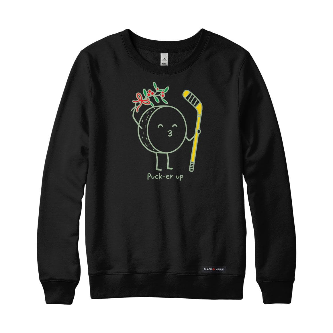 Hockey Puck-er up Christmas Mistletoe Crewneck Sweatshirt