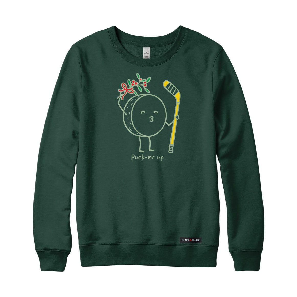 Hockey Puck-er up Christmas Mistletoe Crewneck Sweatshirt