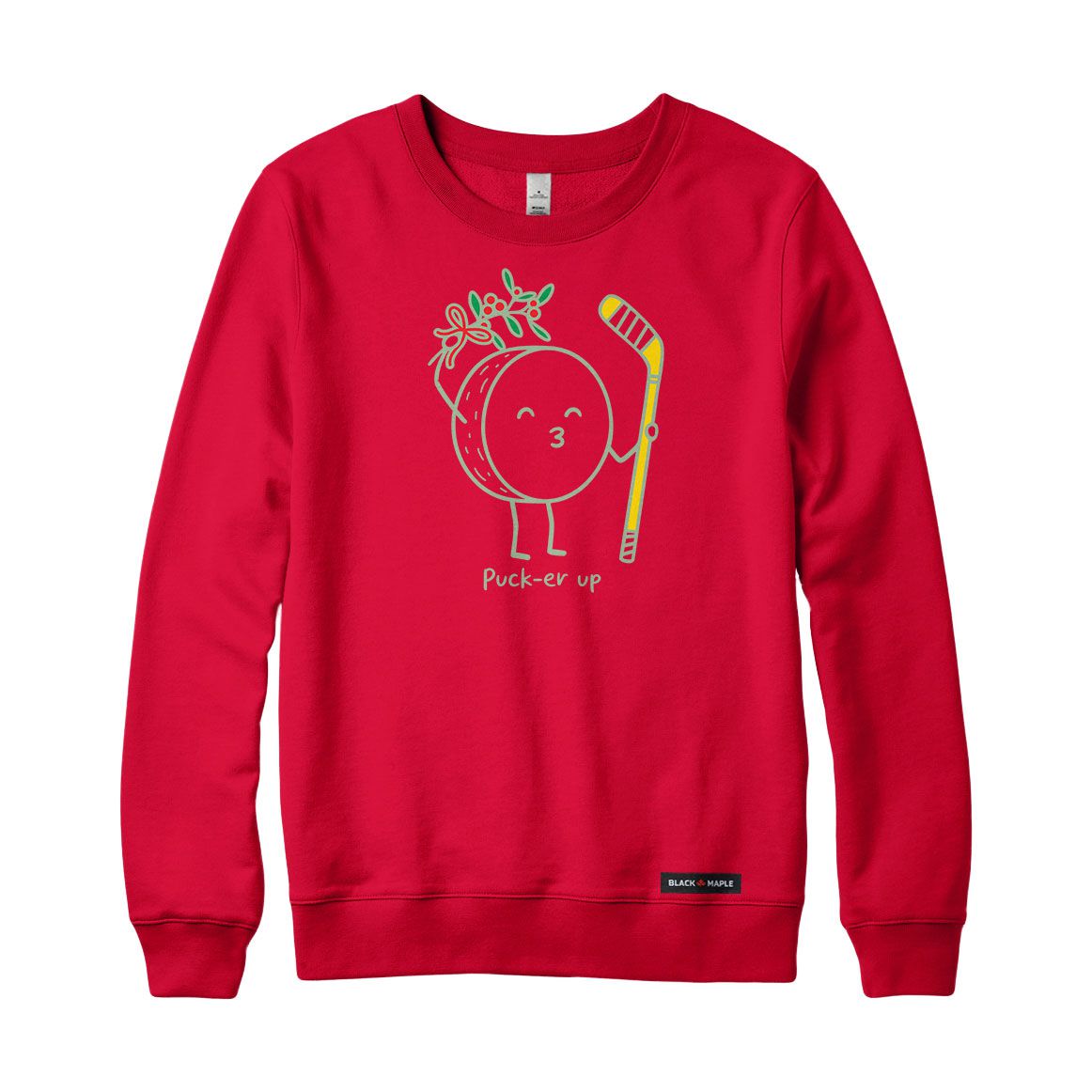 Hockey Puck-er up Christmas Mistletoe Crewneck Sweatshirt