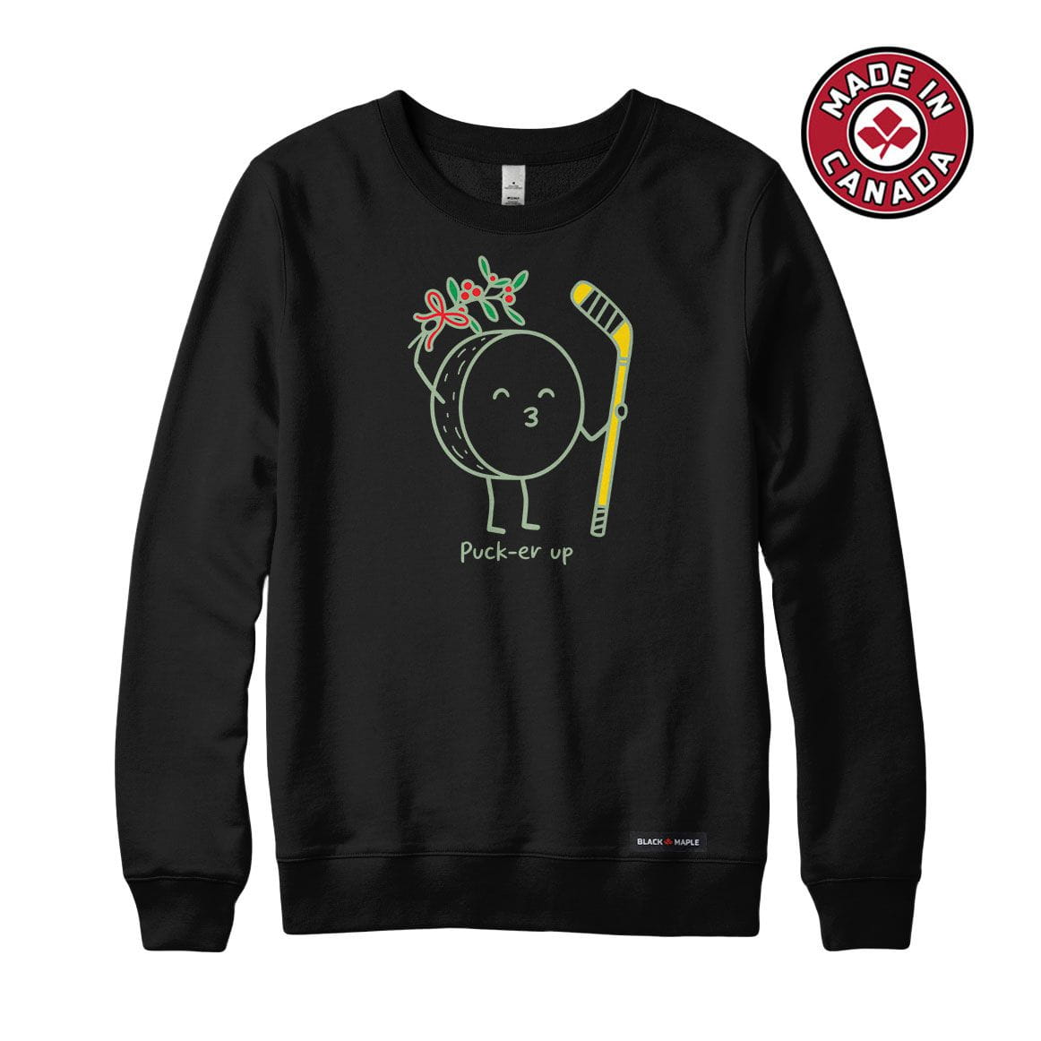 Hockey Puck-er up Christmas Mistletoe Crewneck Sweatshirt