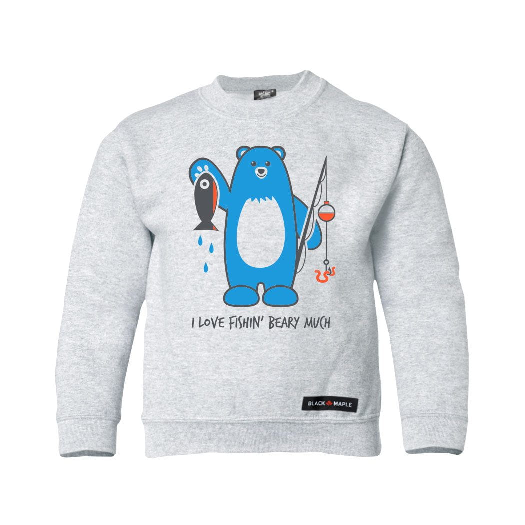 I Love Fishin Beary Much Kids Crewneck Sweatshirt