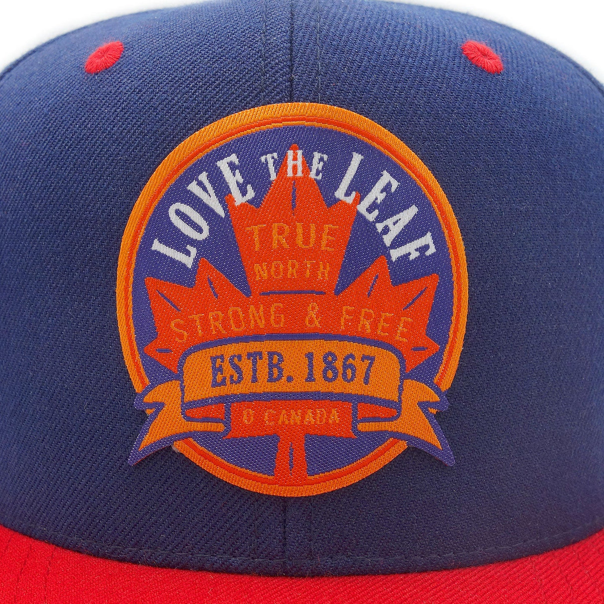 Love The Leaf Navy and Red Five Panel Flat Bill Cap