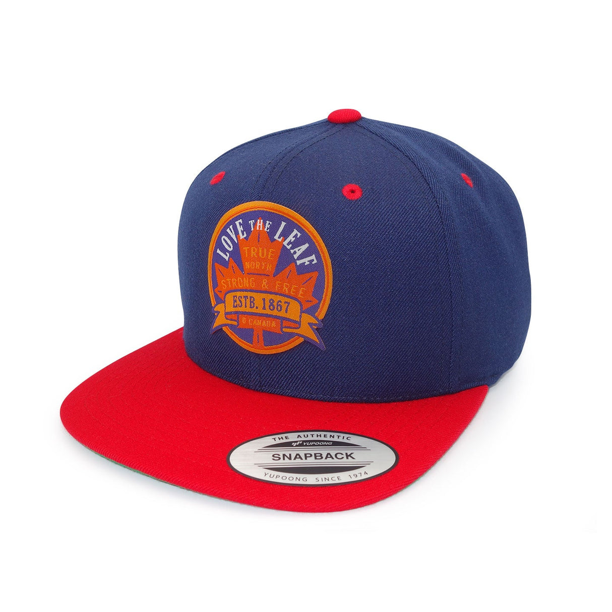 Love The Leaf Navy and Red Five Panel Flat Bill Cap