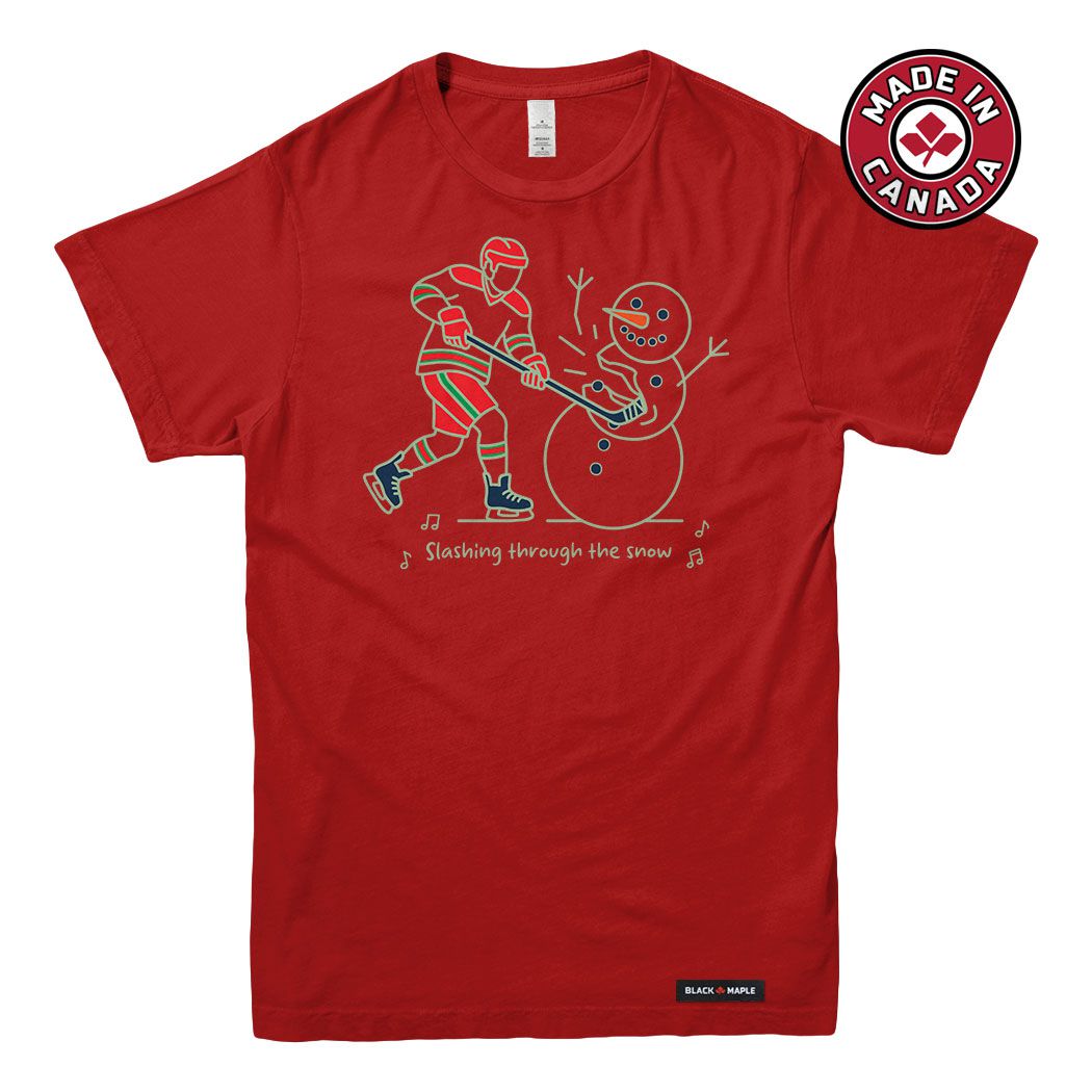 Slashing through the Snow Christmas Hockey Mens T-shirt