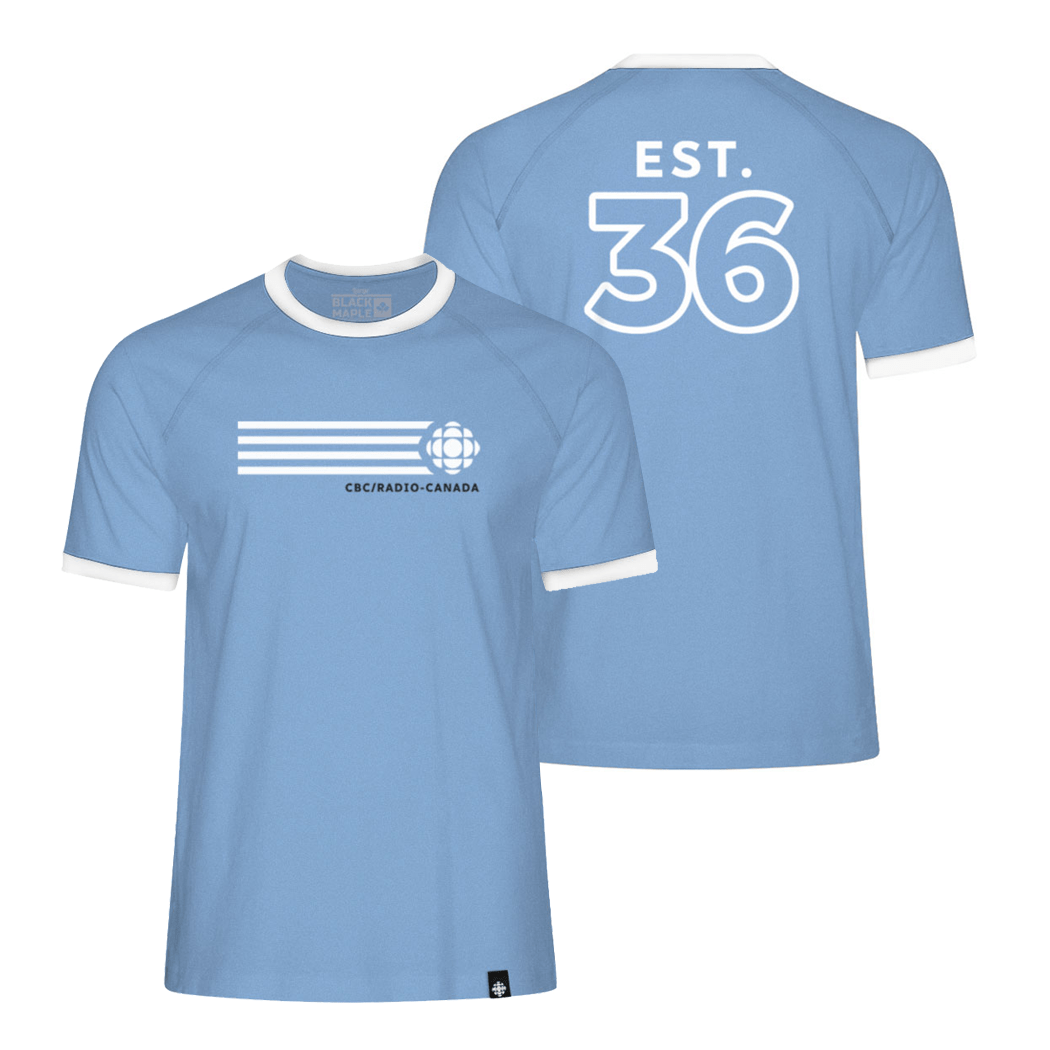 CBC White Gem Retro Stripe Ringer Tee Light Blue with White