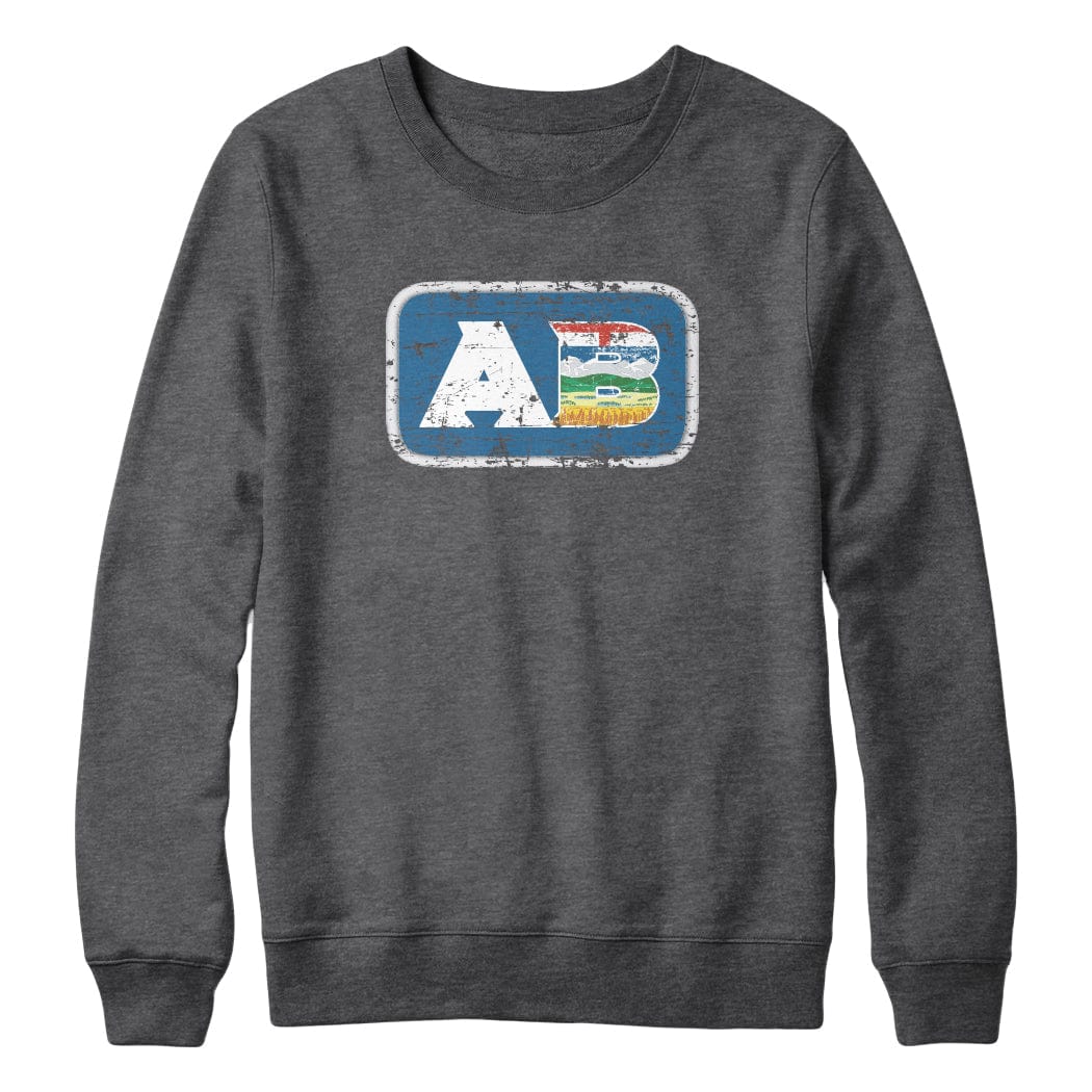 Alberta AB Distressed Acronym Crewneck Sweatshirt Charcoal Heather