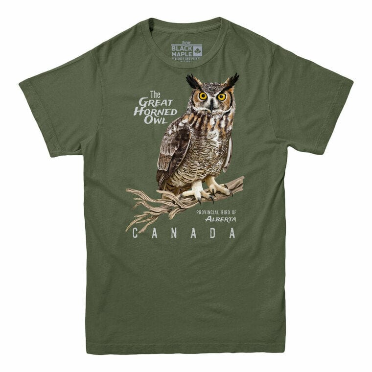 Alberta Great Horned Owl Mens Tshirt Military Green