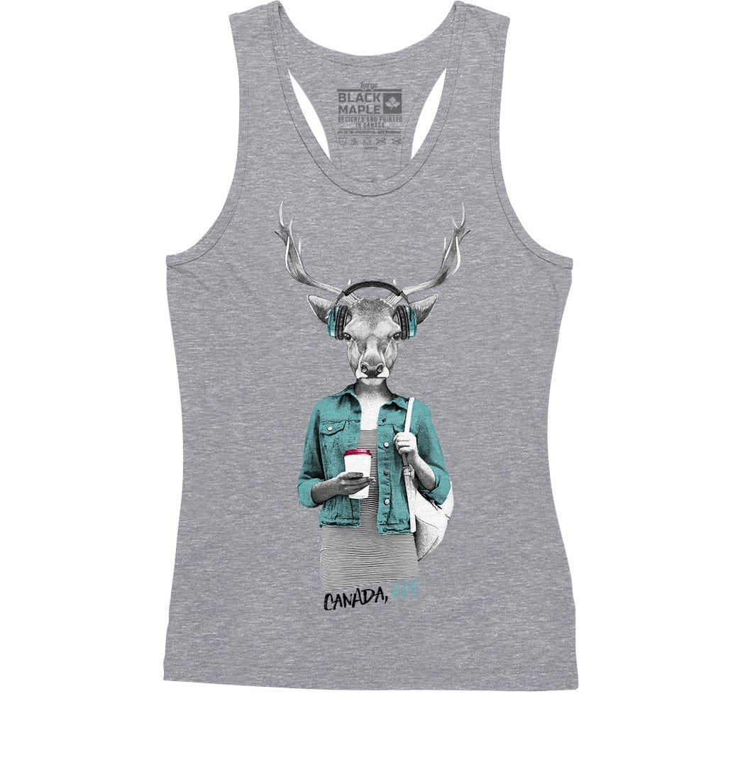 Hipster Deer with Latte Gray Heather Ladies Tank Top