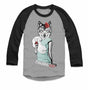 Lady Wolf with Wine Vintage Gray with Black Crewneck Raglan