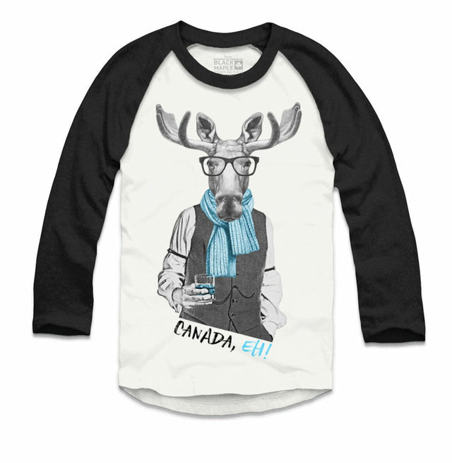 Moose with Scotch Raglan- white with black