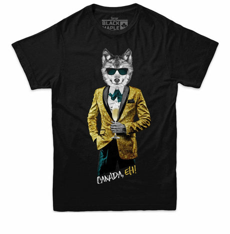 Tuxedo Wolf with Champagne Mens Black T-shirt