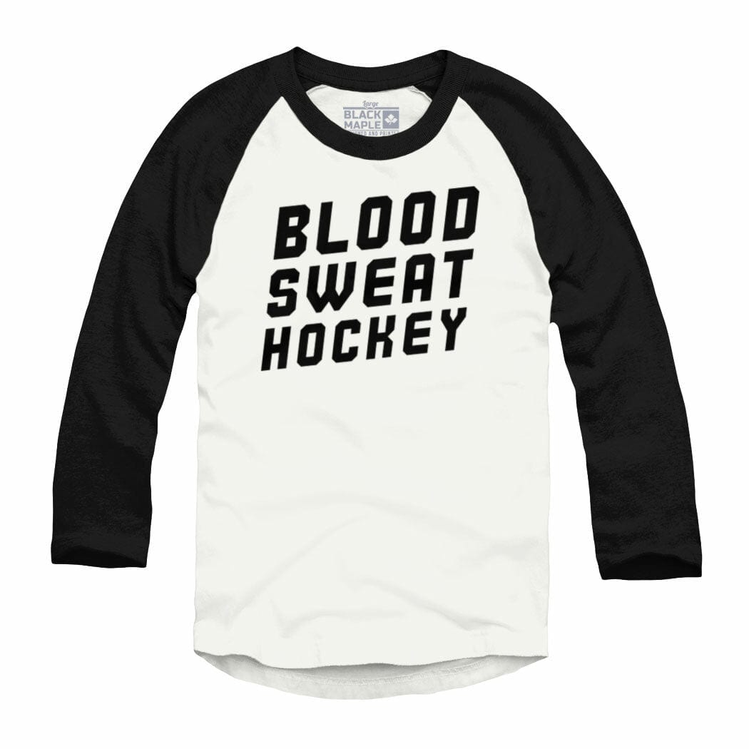 Blood Sweat Hockey Raglan Baseball Shirt White with Black