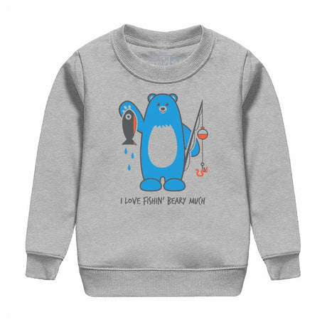I Love Fishin Beary Much Kids Crewneck Sweatshirt