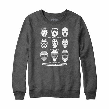 Hockey Goalie Mask Evolution Crewneck Sweatshirt Charcoal Heather