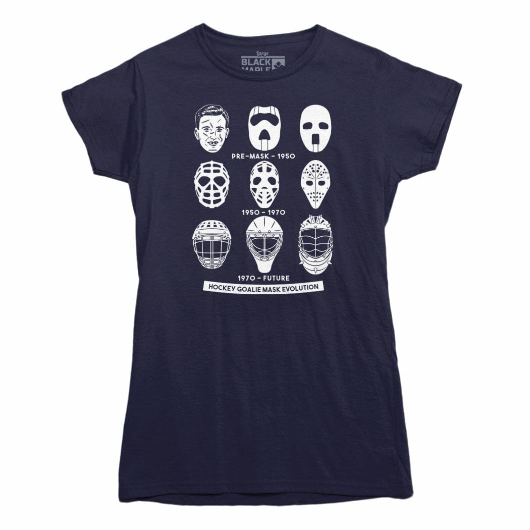 Hockey Goalie Mask Evolution Women's T-shirt Navy