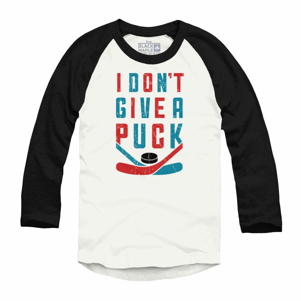 I Don't Give a Puck ??Raglan Baseball Shirt White with Black