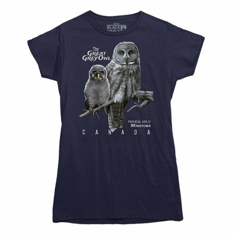 Manitoba Great Gray Owl Provincial Bird Womens Tshirt Navy