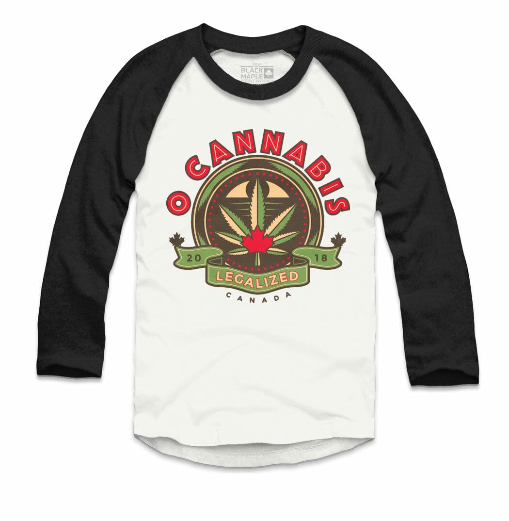 O Cannabis Legalized 2018 White with Black Raglan Baseball Shirt
