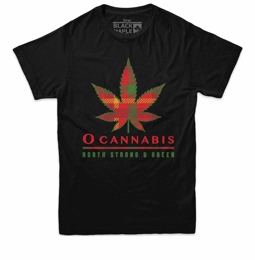 O Cannabis Tartan Mens Black T-shirt