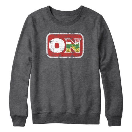Ontario ON Distressed Acronym Crewneck Sweatshirt Charcoal Heather