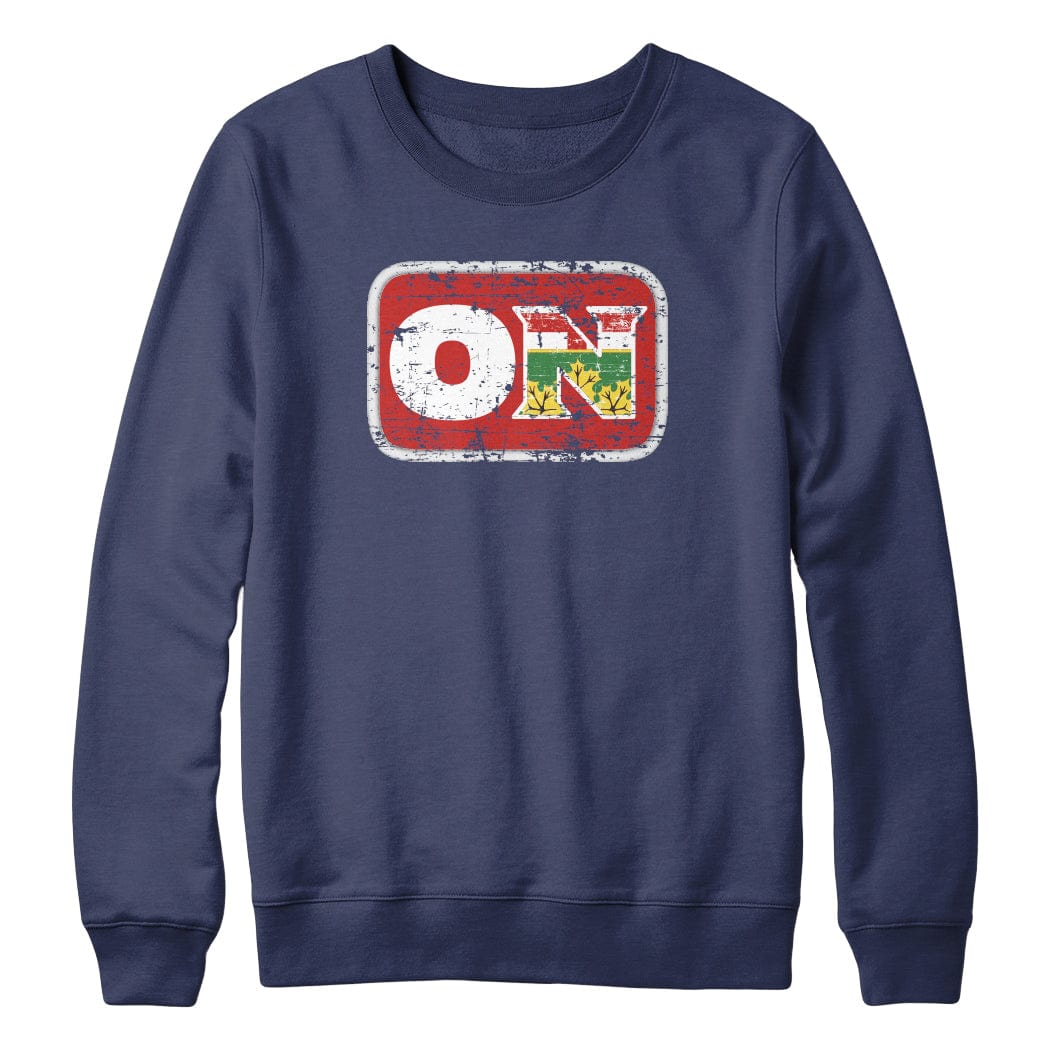 Ontario ON Distressed Acronym Crewneck Sweatshirt Navy