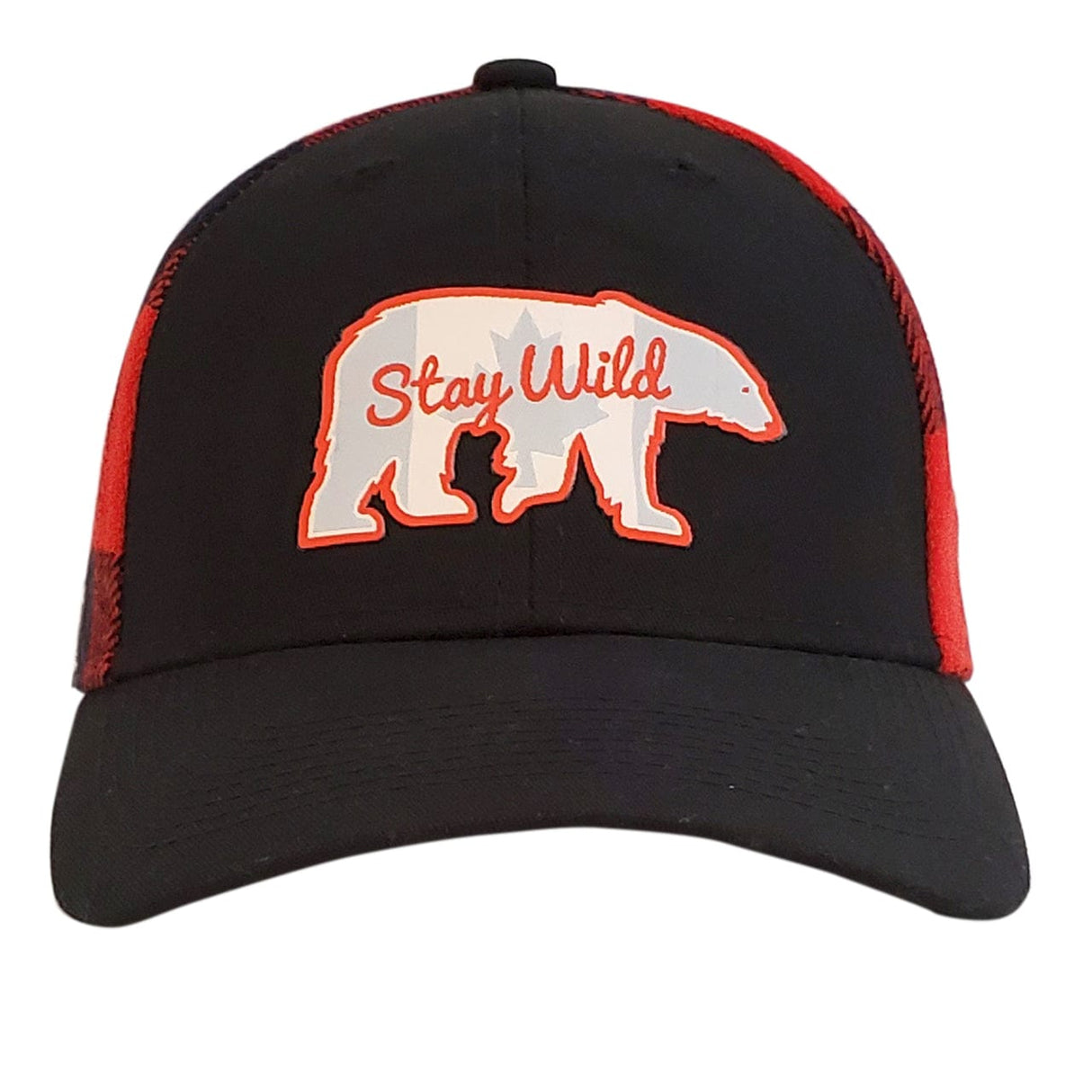 Stay Wild Polar Bear Red and Black Tartan Cap