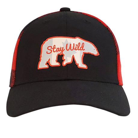 Stay Wild Polar Bear Red and Black Tartan Cap