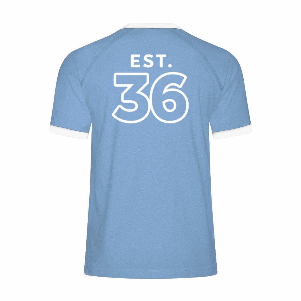 CBC 92 White Gem Retro Stripe Ringer Tee Light Blue with White