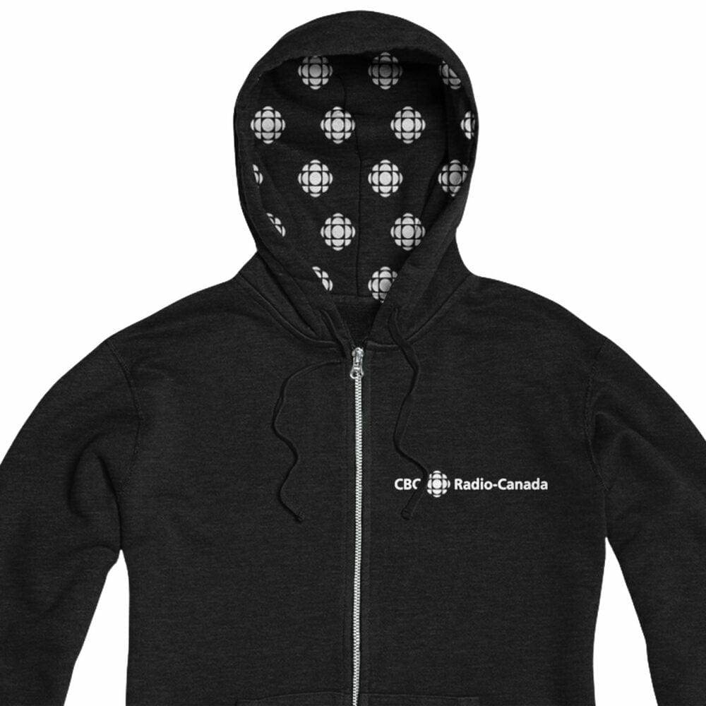 CBC Radio Canada White Hood Pattern Zip Hoody