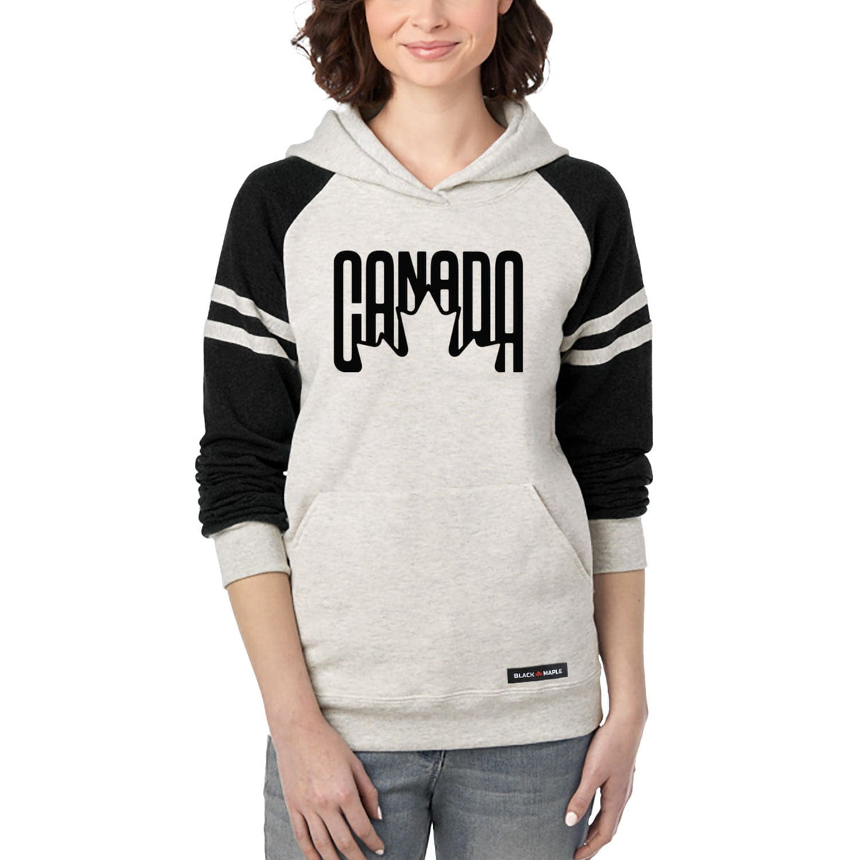 Canada Leaf Retro Design Varsity Hooded Sweatshirt