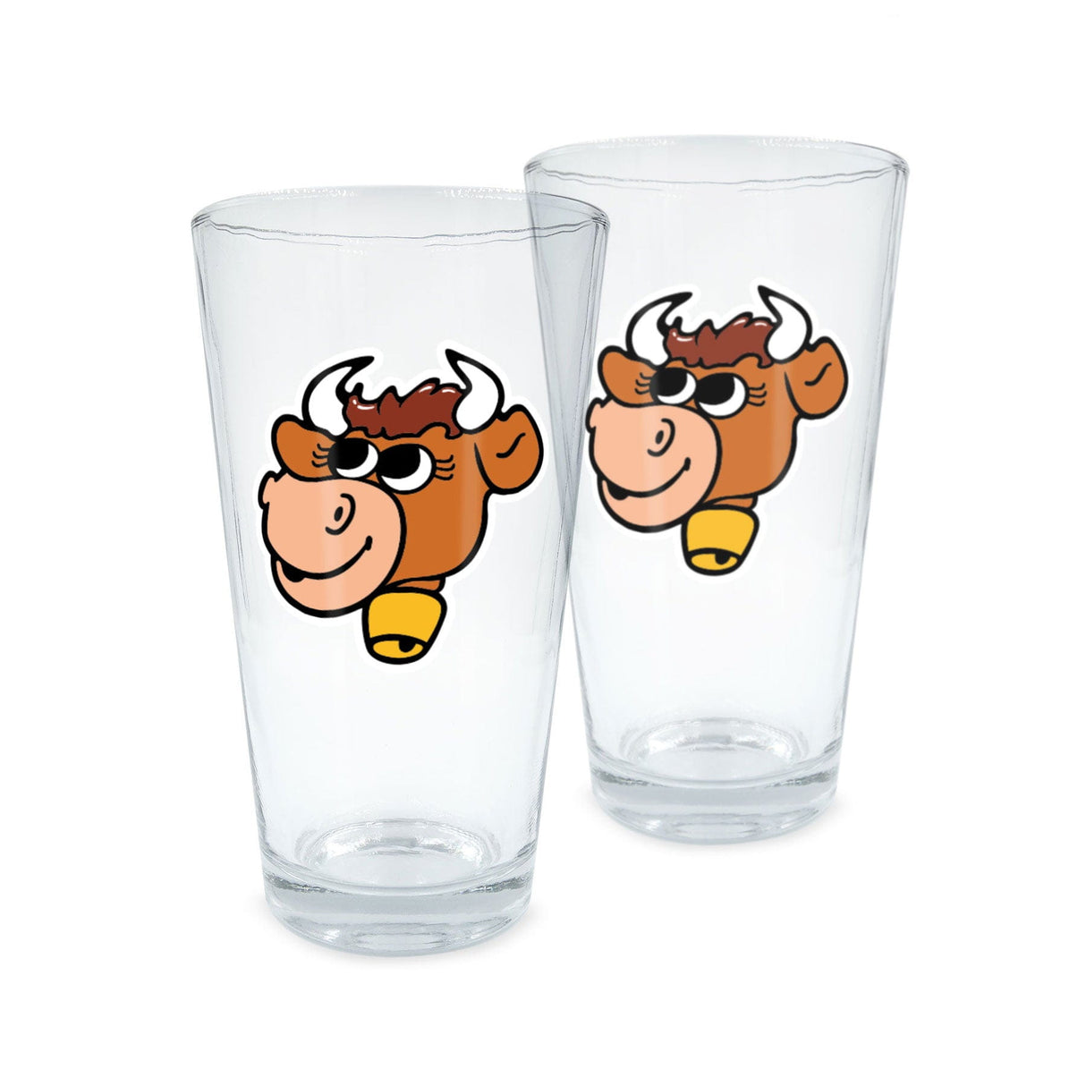 Chocolate Milk Cow 16 oz Pint Glass Pair