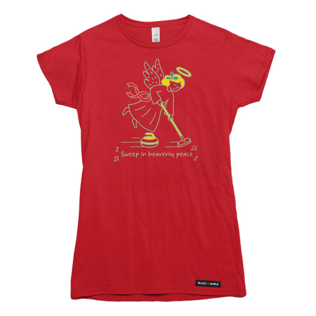 Christmas Curling Angel Womens T-shirt
