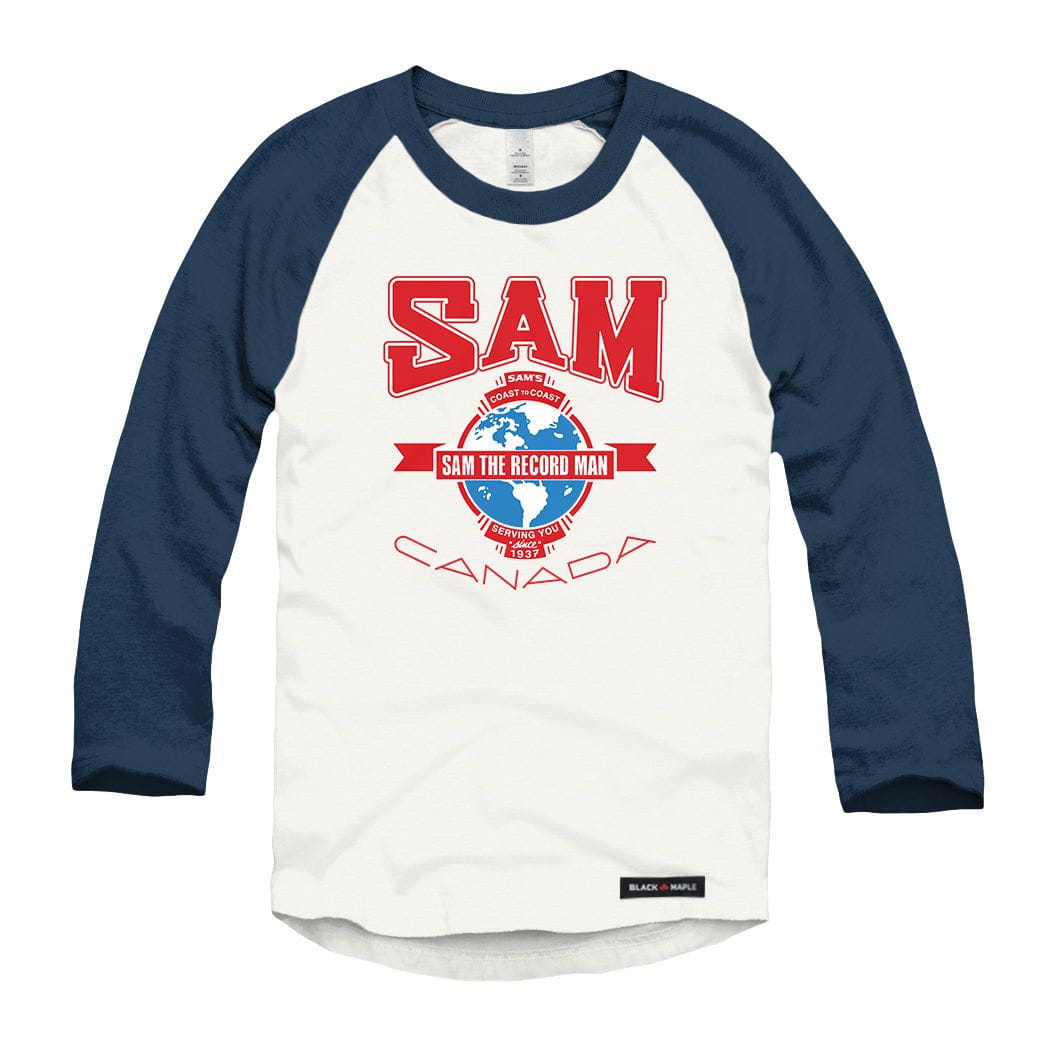 Coast to Coast Sam the Record Man Raglan Baseball Shirt