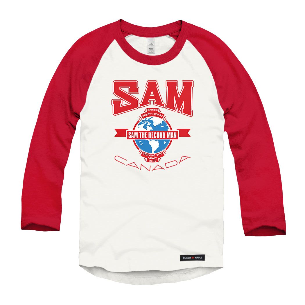 Coast to Coast Sam the Record Man Raglan Baseball Shirt