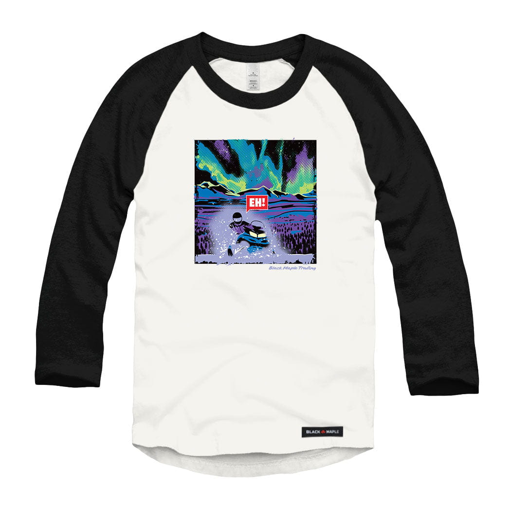 Eh! Snowmobile Northern Lights Raglan Baseball Shirt