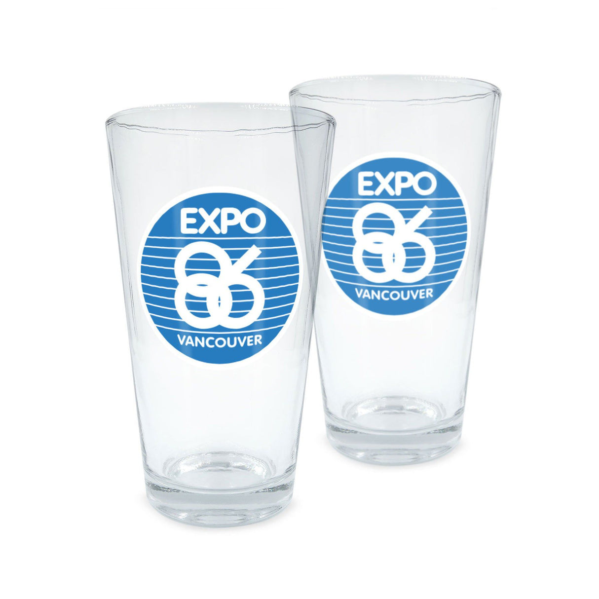 Expo 86 Retro Stripe 16 oz Pint Glass Pair