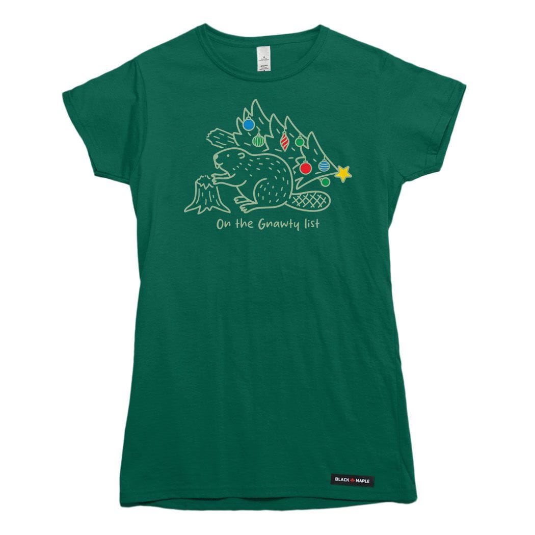 Gnawty List Christmas Beaver Womens T-shirt