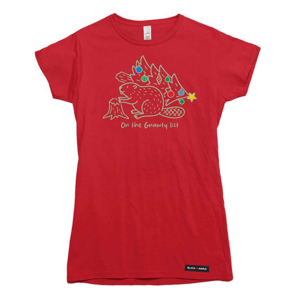 Gnawty List Christmas Beaver Womens T-shirt