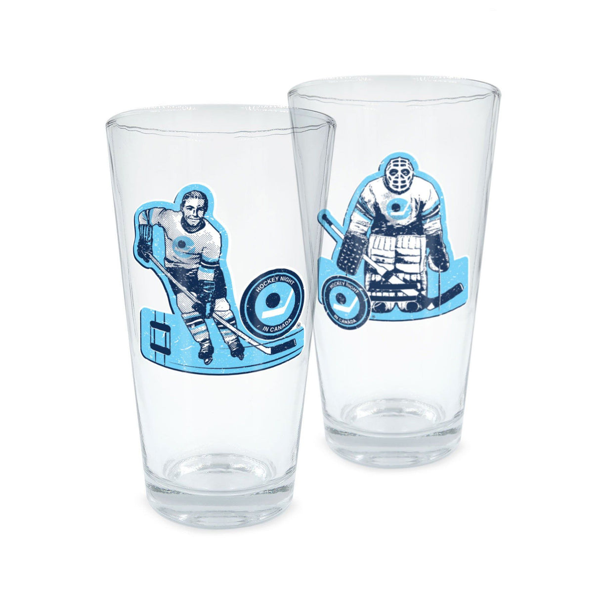 HNIC Vintage Table Hockey Player and Goalie 16 oz Pint Glass Pair