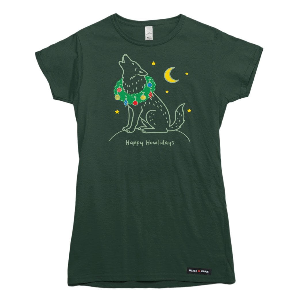 Happy Howlidays Christmas Wolf Womens T-shirt