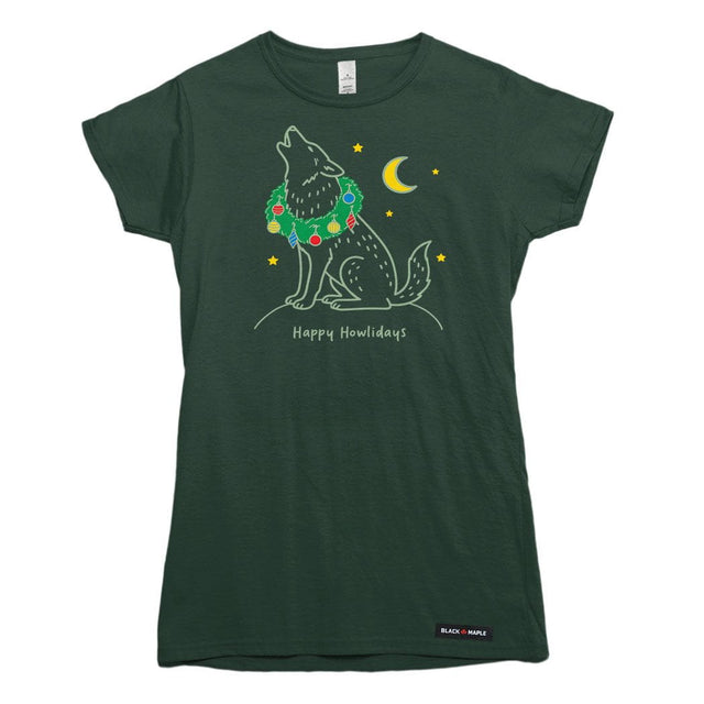 Happy Howlidays Christmas Wolf Womens T-shirt