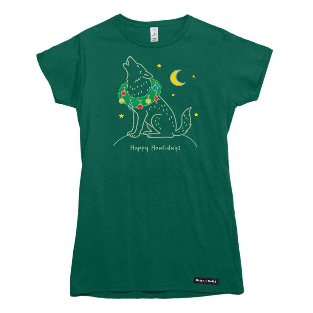 Happy Howlidays Christmas Wolf Womens T-shirt
