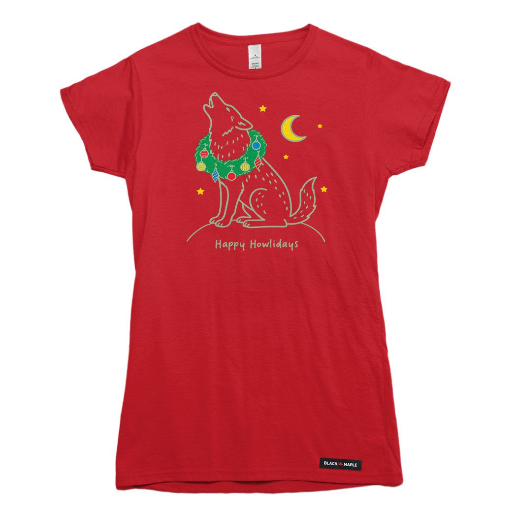 Happy Howlidays Christmas Wolf Womens T-shirt