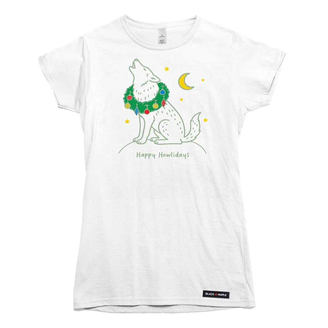 Happy Howlidays Christmas Wolf Womens T-shirt