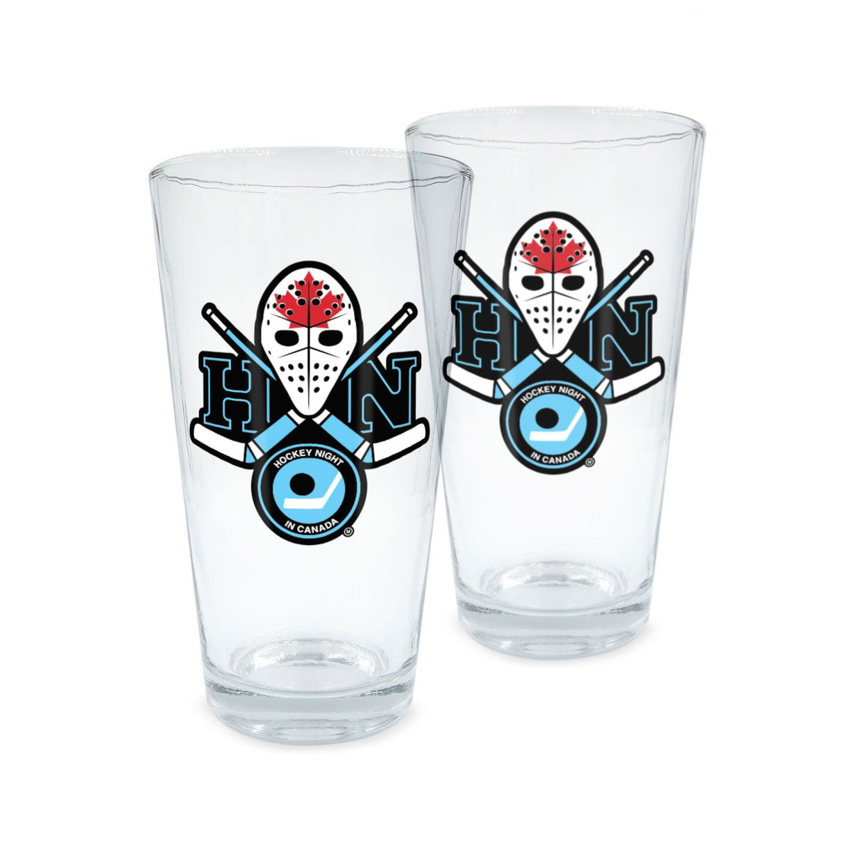 HNIC Crossed Sticks 16 oz Pint Glass Pair