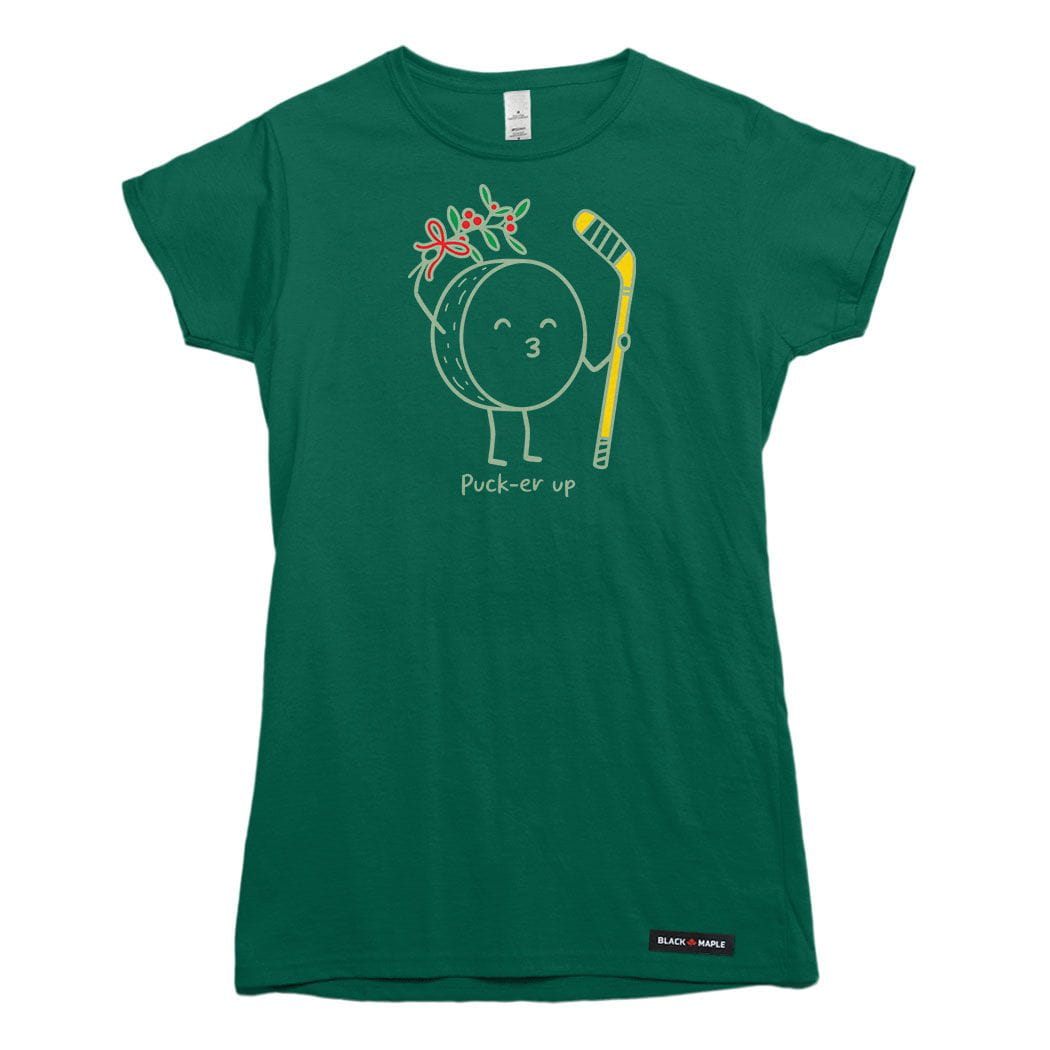 Hockey Puck-er up Christmas Mistletoe Womens T-shirt