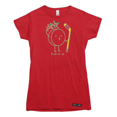 Hockey Puck-er up Christmas Mistletoe Womens T-shirt